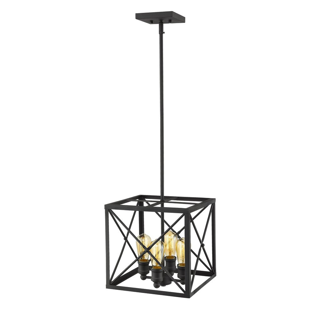Brooklyn 4-Light Matte Black Pendant With Metal Framework Shade — view 1
