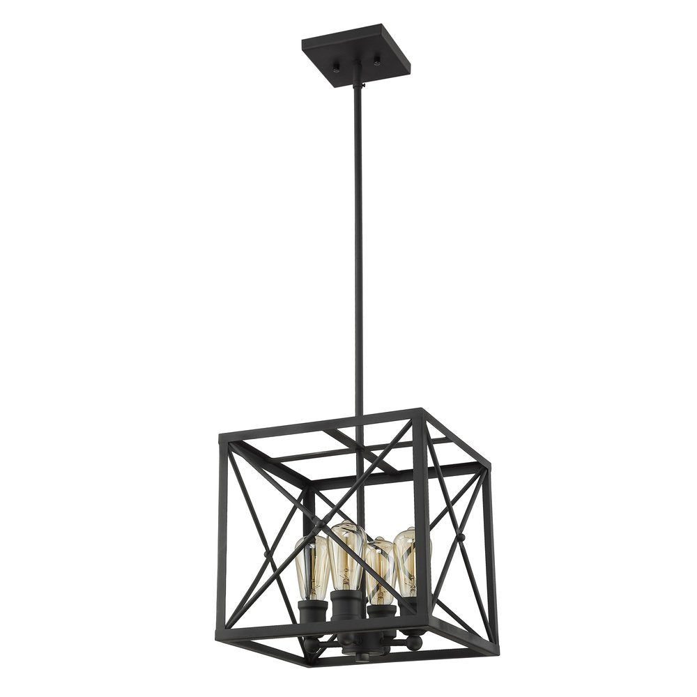 Brooklyn 4-Light Matte Black Pendant With Metal Framework Shade HomeRoots