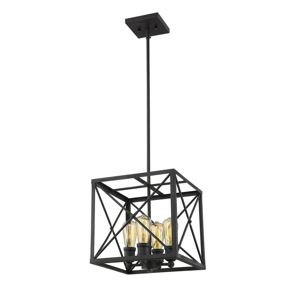 Brooklyn 4-Light Matte Black Pendant With Metal Framework Shade HomeRoots