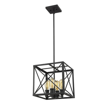 Brooklyn 4-Light Matte Black Pendant With Metal Framework Shade HomeRoots