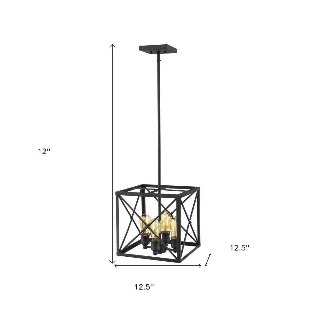 Brooklyn 4-Light Matte Black Pendant With Metal Framework Shade HomeRoots