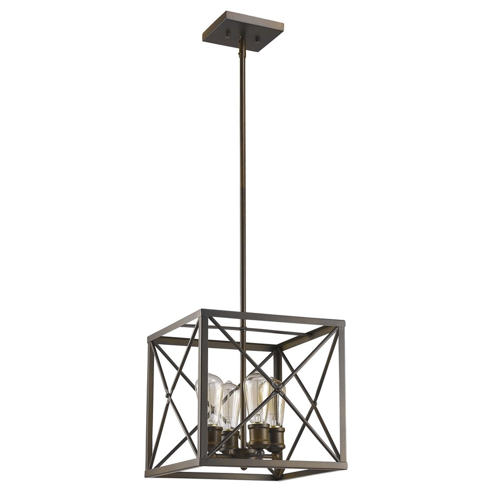 Brooklyn 4-Light Oil-Rubbed Bronze Pendant With Metal Framework Shade — view 3
