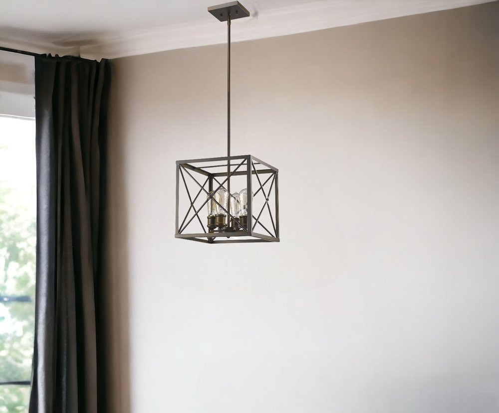 Brooklyn 4-Light Oil-Rubbed Bronze Pendant With Metal Framework Shade HomeRoots