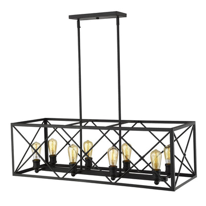 Brooklyn 8-Light Matte Black Island Pendant With Metal Framework Shade HomeRoots