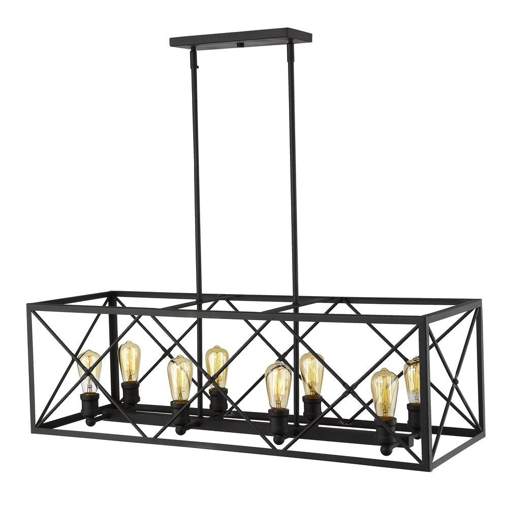 Brooklyn 8-Light Matte Black Island Pendant With Metal Framework Shade — view 1