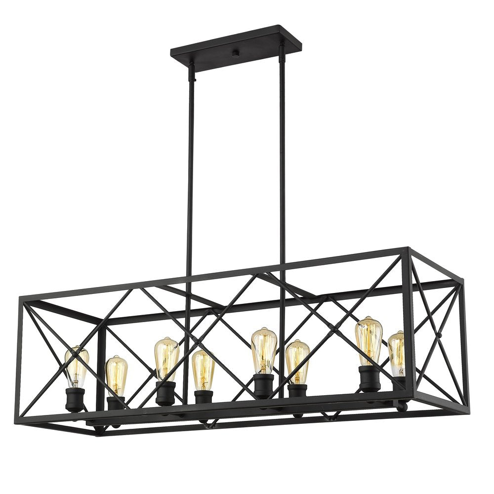 Brooklyn 8-Light Matte Black Island Pendant With Metal Framework Shade HomeRoots