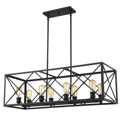 Brooklyn 8-Light Matte Black Island Pendant With Metal Framework Shade HomeRoots