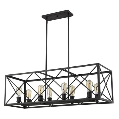 Brooklyn 8-Light Matte Black Island Pendant With Metal Framework Shade HomeRoots