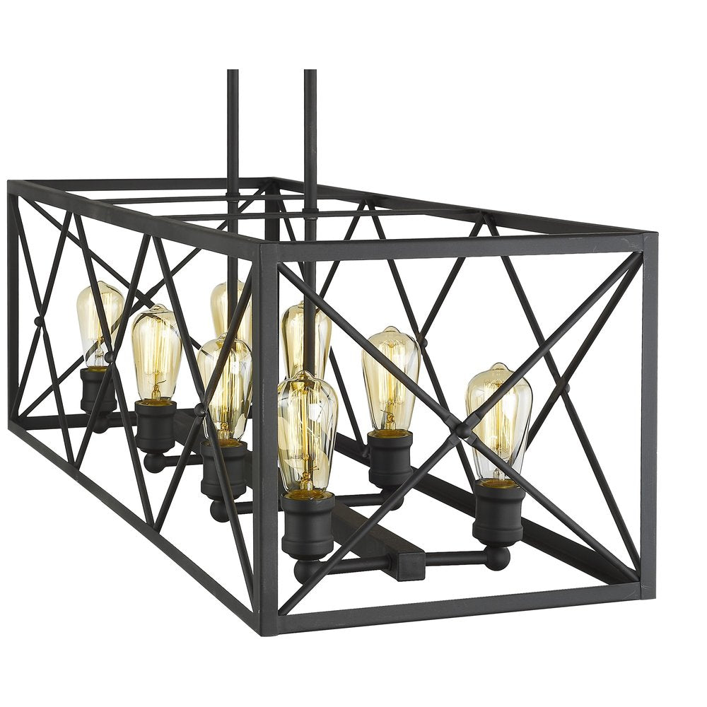 Brooklyn 8-Light Matte Black Island Pendant With Metal Framework Shade HomeRoots