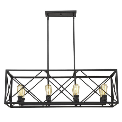 Brooklyn 8-Light Matte Black Island Pendant With Metal Framework Shade HomeRoots