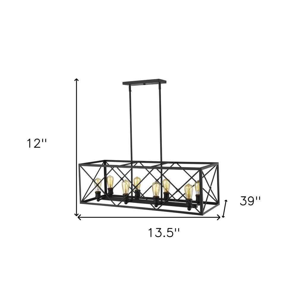 Brooklyn 8-Light Matte Black Island Pendant With Metal Framework Shade HomeRoots