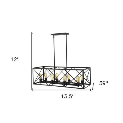 Brooklyn 8-Light Matte Black Island Pendant With Metal Framework Shade HomeRoots