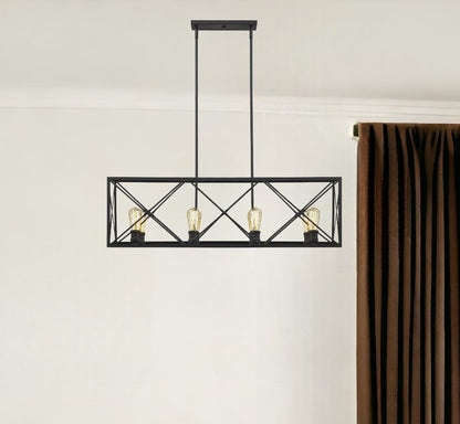 Brooklyn 8-Light Matte Black Island Pendant With Metal Framework Shade HomeRoots