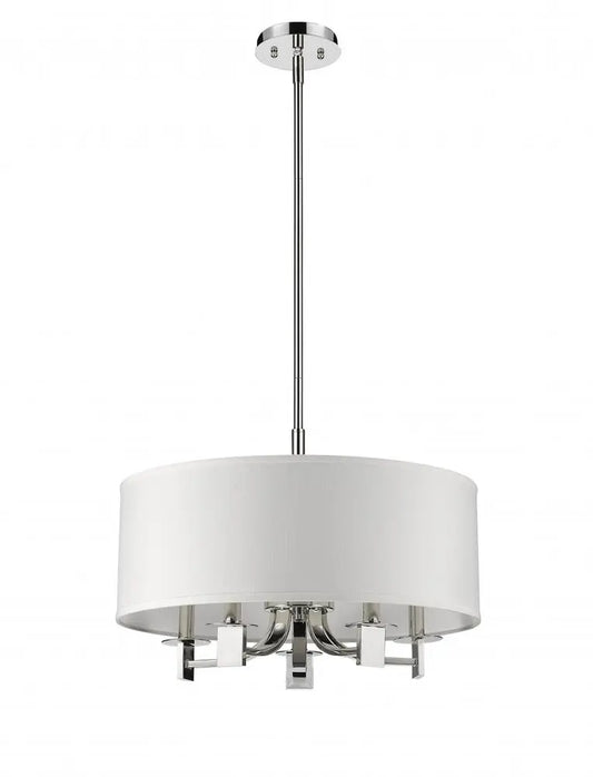 Andrea 5-Light Polished Nickel Drum Pendant With Ivory Hardback Shade HomeRoots
