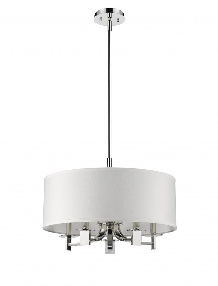 Silver Metal Five Light Dimmable Ceiling Light With White Shades HomeRoots