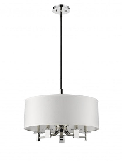 Silver Metal Five Light Dimmable Ceiling Light With White Shades