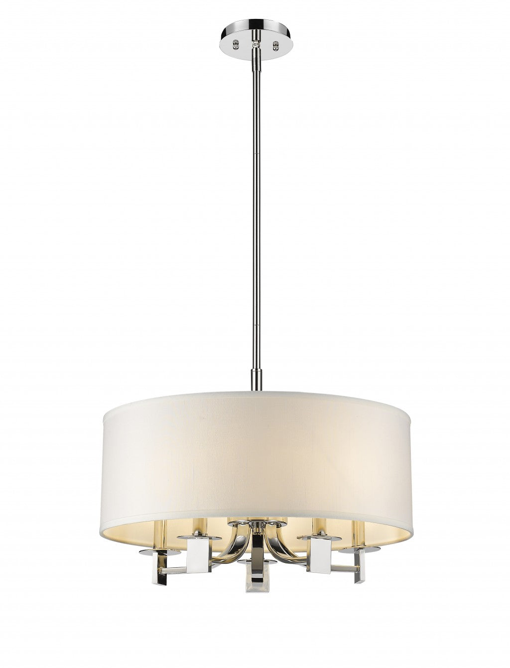 Andrea 5-Light Polished Nickel Drum Pendant With Ivory Hardback Shade