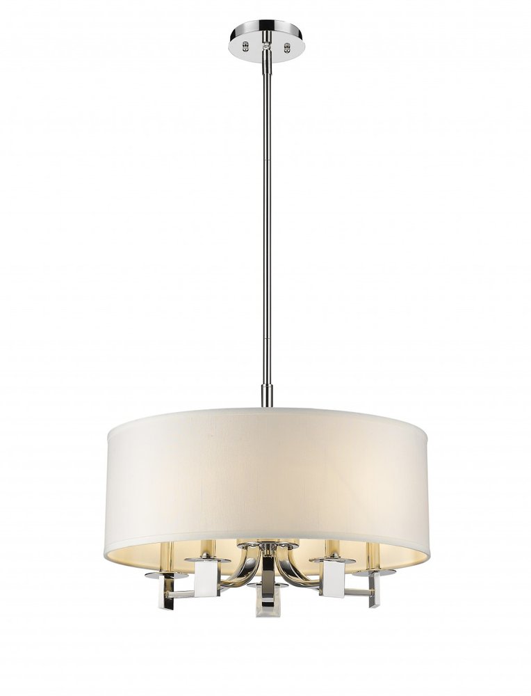 Silver Metal Five Light Dimmable Ceiling Light With White Shades
