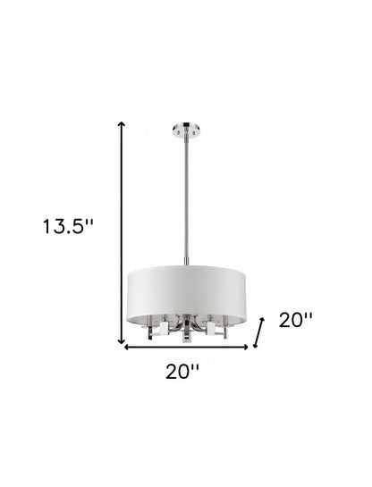 Silver Metal Five Light Dimmable Ceiling Light With White Shades