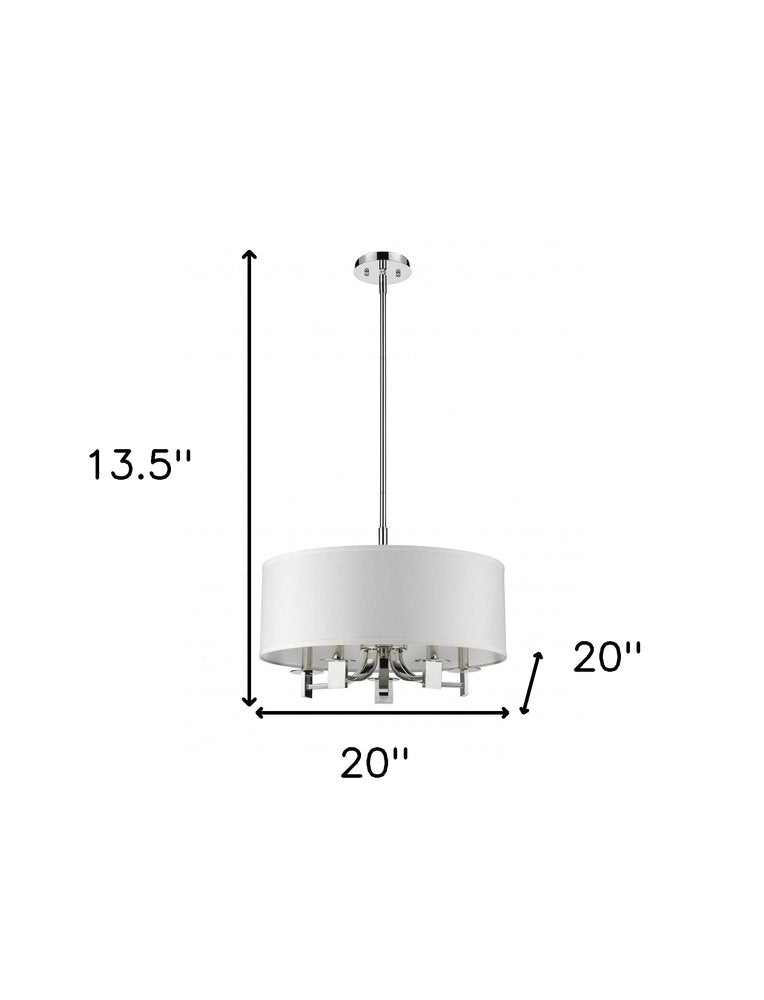 Andrea 5-Light Polished Nickel Drum Pendant With Ivory Hardback Shade HomeRoots