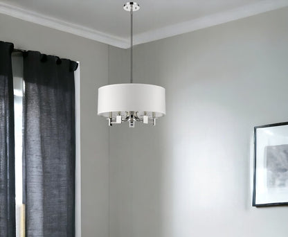 Andrea 5-Light Polished Nickel Drum Pendant With Ivory Hardback Shade HomeRoots