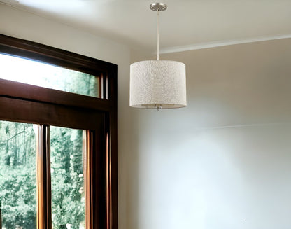 Daria 3-Light Washed Gold Pendant With Washed Gold And White Drum Shade HomeRoots