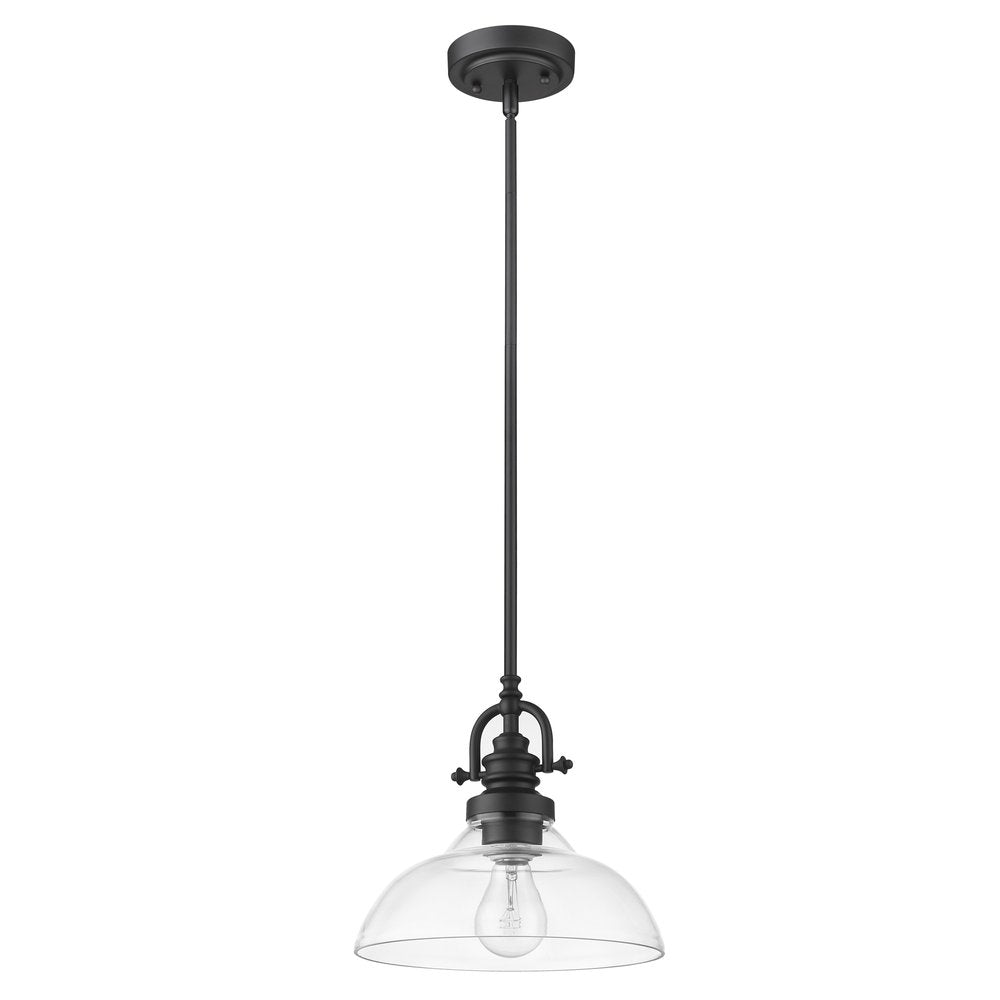 Matte Black Hanging Light with Glass Dome Shade — view 1