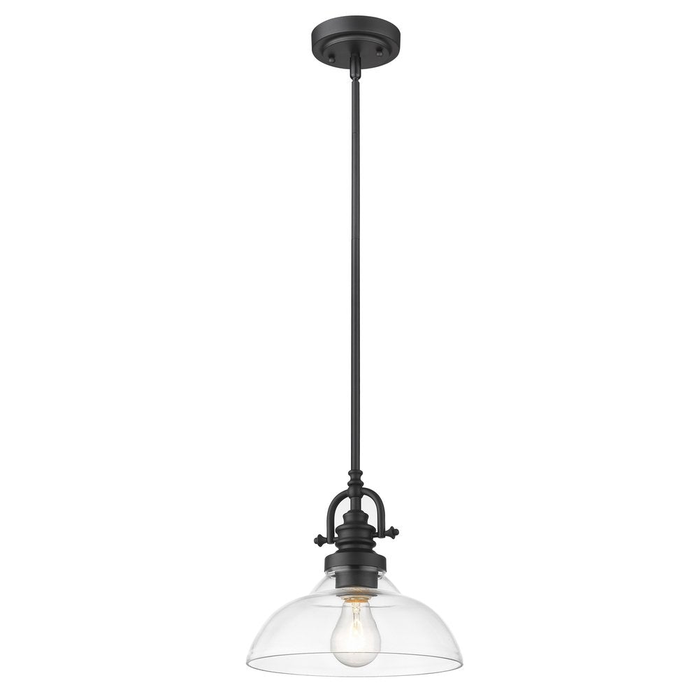 Matte Black Hanging Light with Glass Dome Shade — view 2