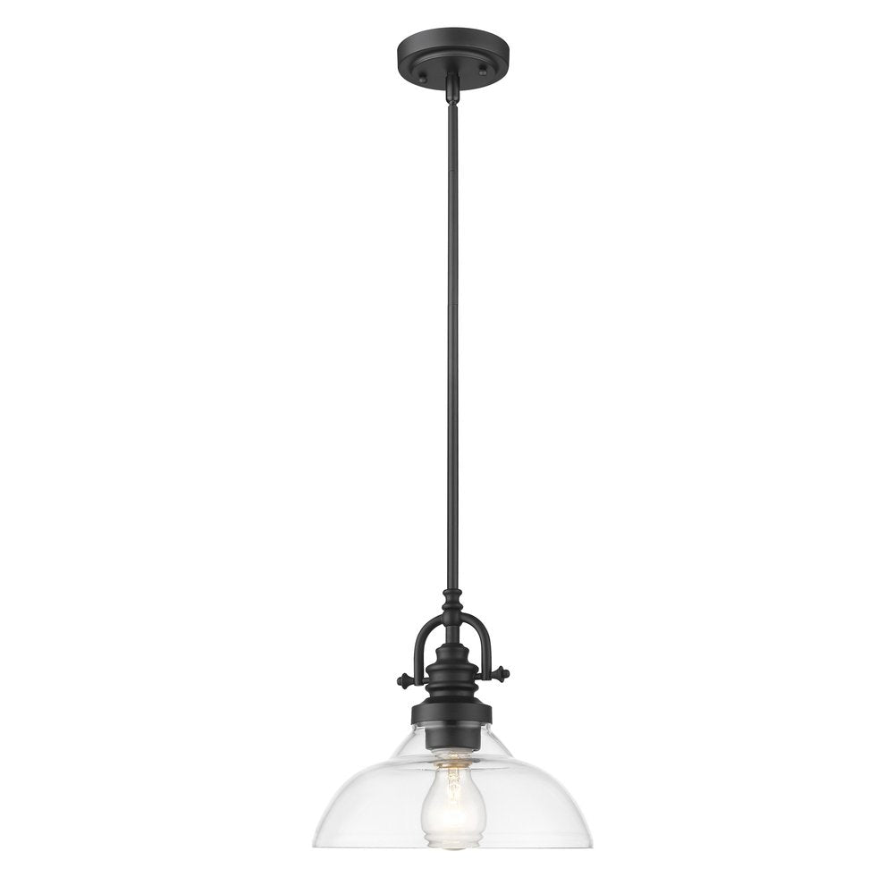 Matte Black Hanging Light with Glass Dome Shade — view 4