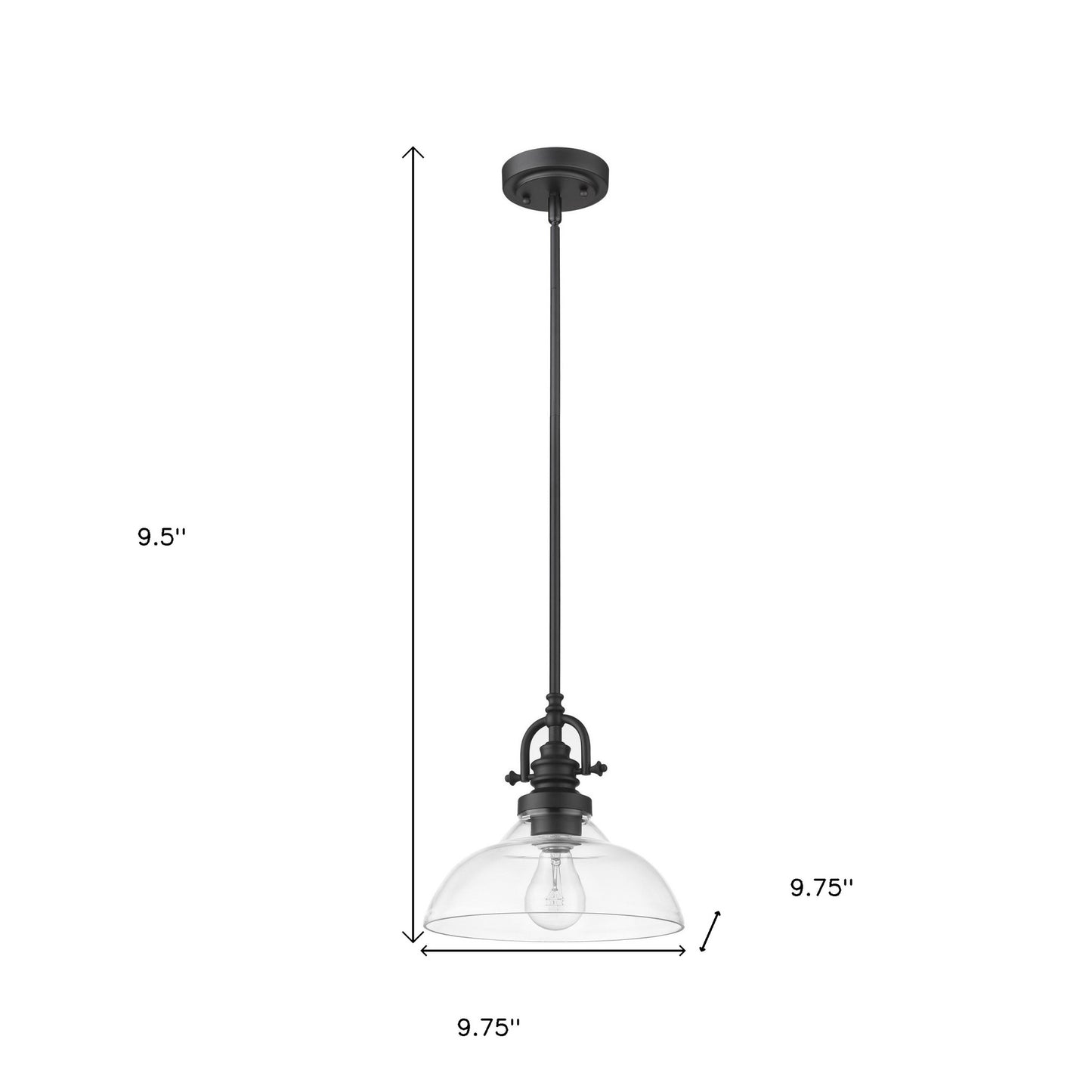 Matte Black Hanging Light with Glass Dome Shade