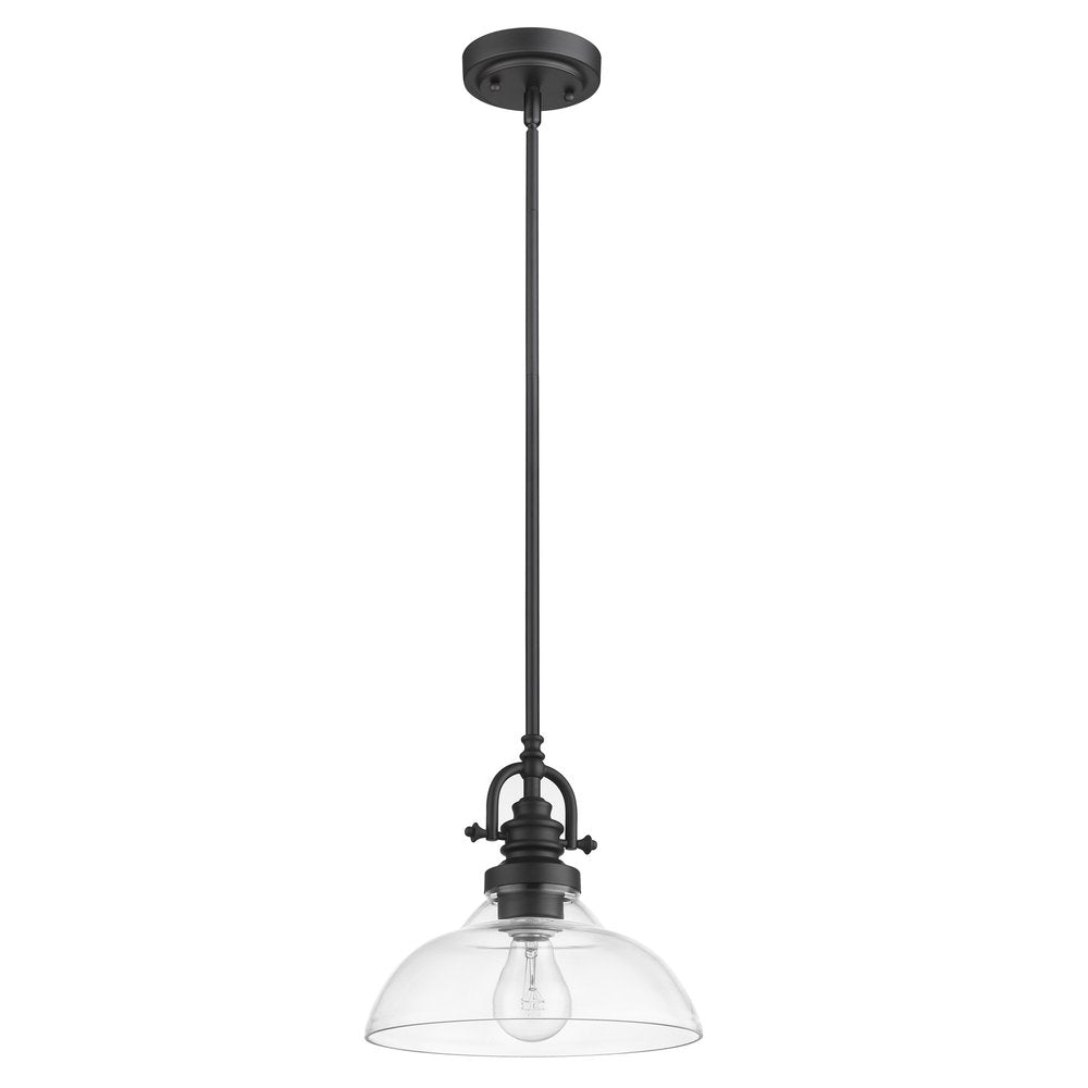 Matte Black Hanging Light with Glass Dome Shade — view 6