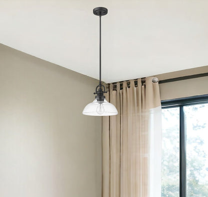 Matte Black Hanging Light with Glass Dome Shade HomeRoots