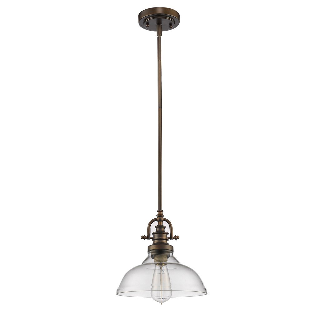 Antique Bronze Hanging Light with Glass Dome Shade — view 1