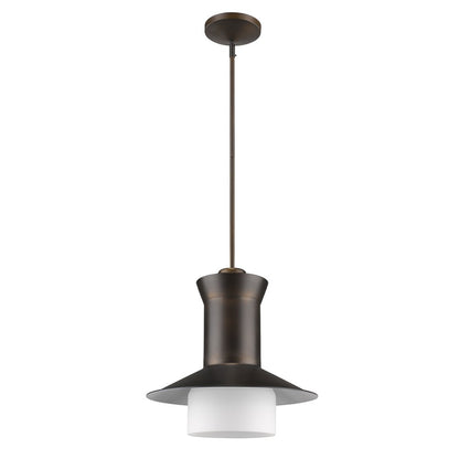 Greta 1-Light Oil-Rubbed Bronze Pendant With Gloss White Interior And Etched Glass Shade