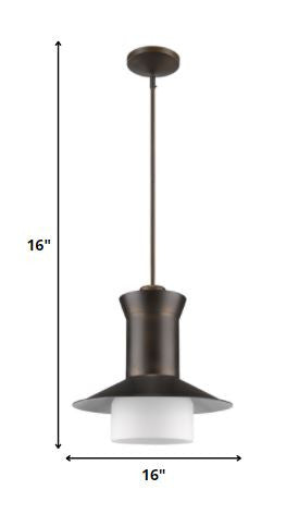 Greta 1-Light Oil-Rubbed Bronze Pendant With Gloss White Interior And Etched Glass Shade