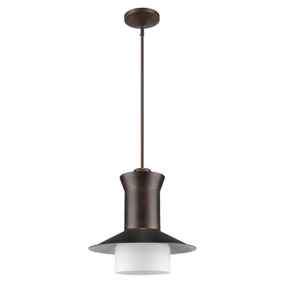 Greta 1-Light Oil-Rubbed Bronze Pendant With Gloss White Interior And Etched Glass Shade HomeRoots