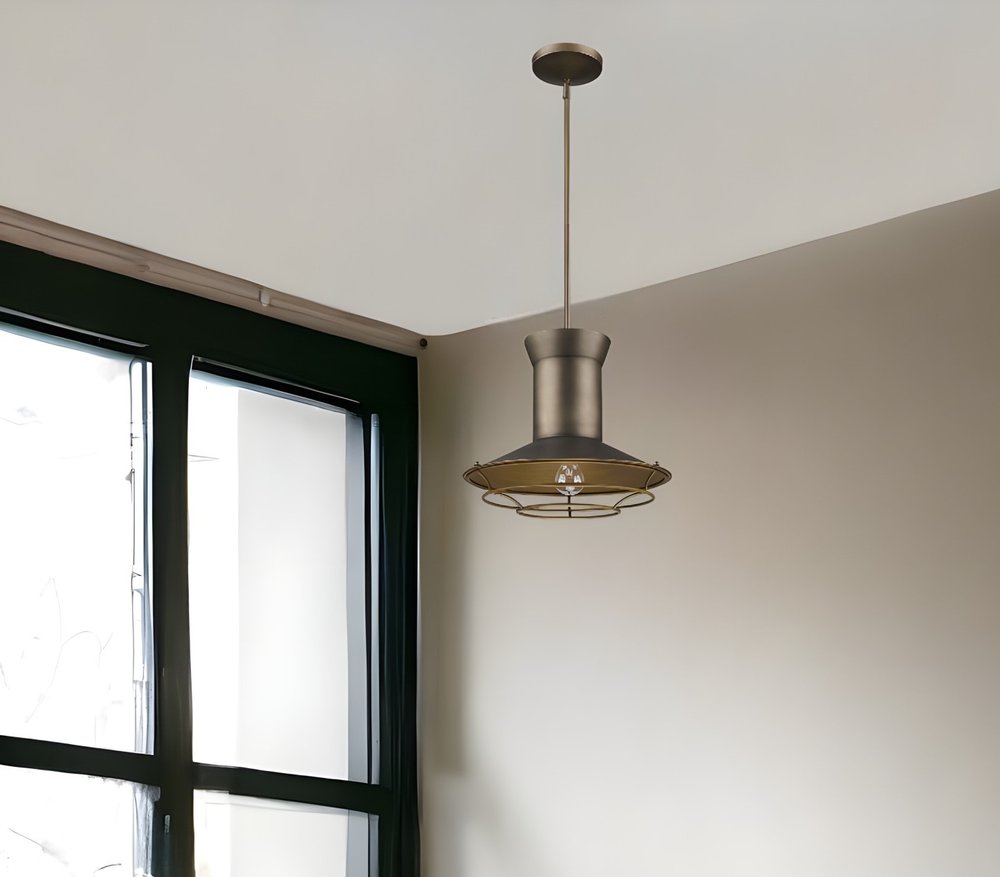 Newport 1-Light Tin Coated Pendant With Raw Brass Interior Shade And Louver HomeRoots