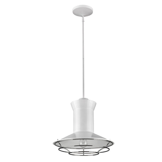 Newport 1-Light White Pendant With Polished Nickel Louver HomeRoots
