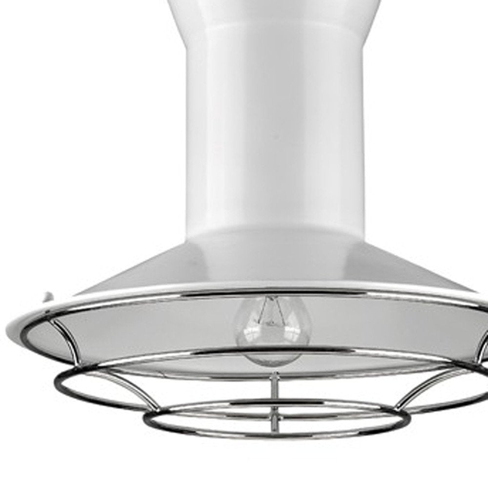Newport 1-Light White Pendant With Polished Nickel Louver HomeRoots