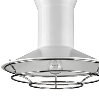 Newport 1-Light White Pendant With Polished Nickel Louver HomeRoots