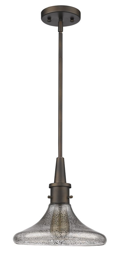 Antique Bronze Hanging Light with Pebbled Glass Shade — view 1