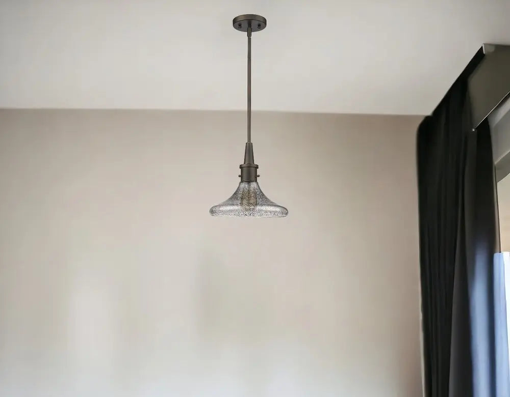 Antique Bronze Hanging Light with Pebbled Glass Shade HomeRoots