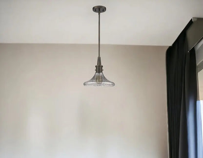 Antique Bronze Hanging Light with Pebbled Glass Shade HomeRoots