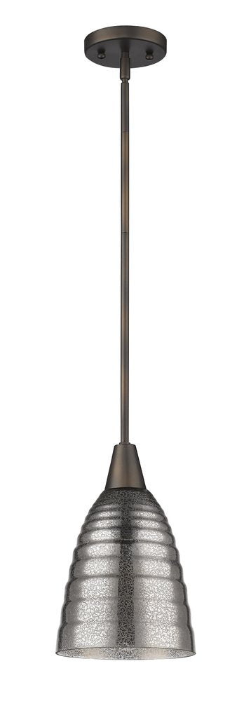 Bronze Hanging Light with Ribbed Pebbled Glass Shade — view 1