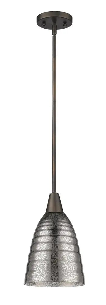 Bronze Hanging Light with Ribbed Pebbled Glass Shade HomeRoots