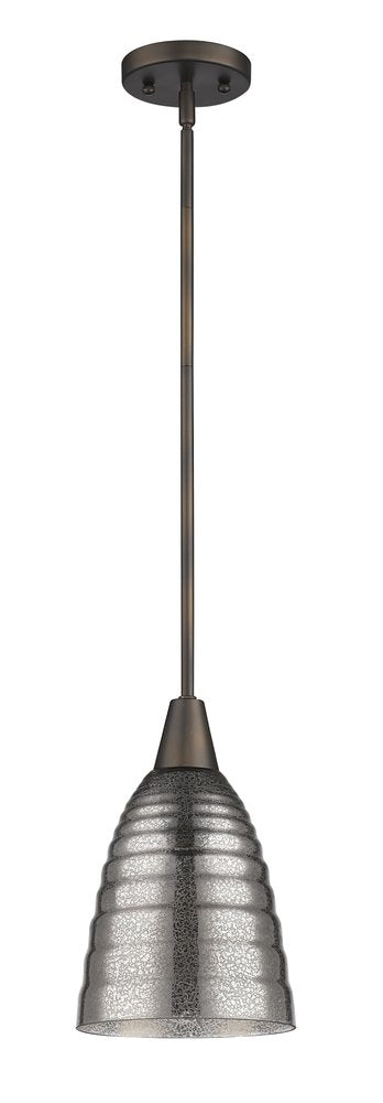 Bronze Hanging Light with Ribbed Pebbled Glass Shade — view 3