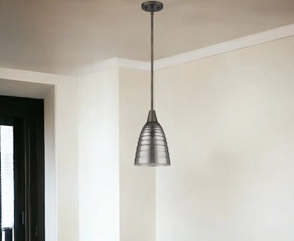Bronze Hanging Light with Ribbed Pebbled Glass Shade HomeRoots