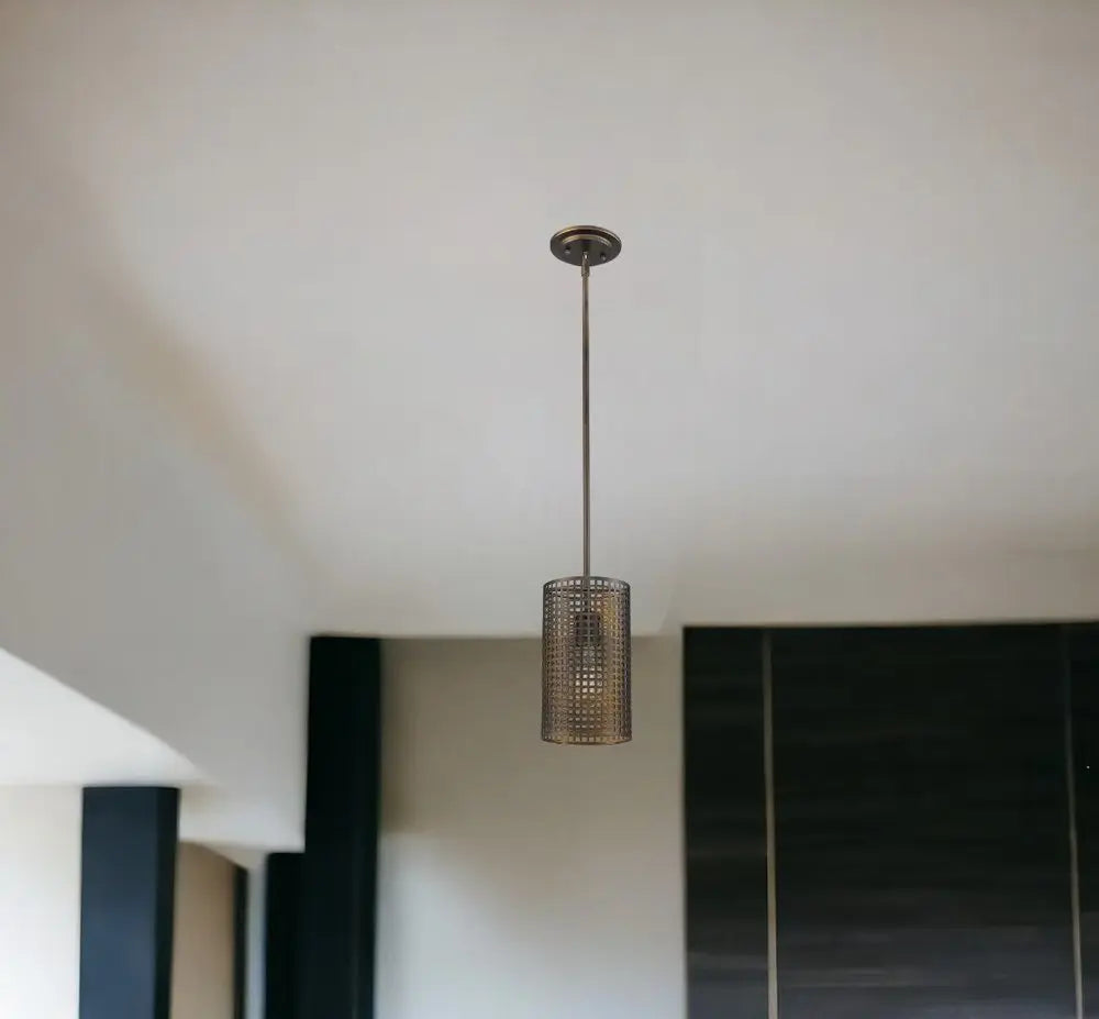 Bronze Metal Hanging Light with Mesh Shade HomeRoots