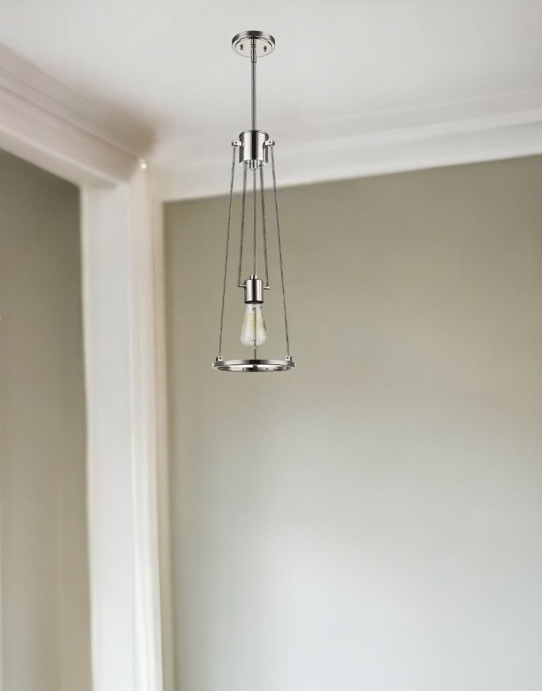 Jade 1-Light Polished Nickel Pendant With Vertical Structural Frames HomeRoots