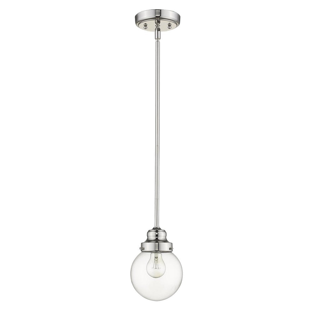 Silver Metal Hanging with Round Clear Glass Shade — view 1